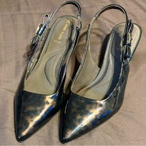 NWOT-Anne Klein Black Tortoiseshell Pointed Slingback Kitty heels SZ 91/2